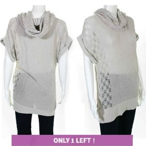 Silver Hoodie Cowl-Neck Open Knit Gray Sweater M